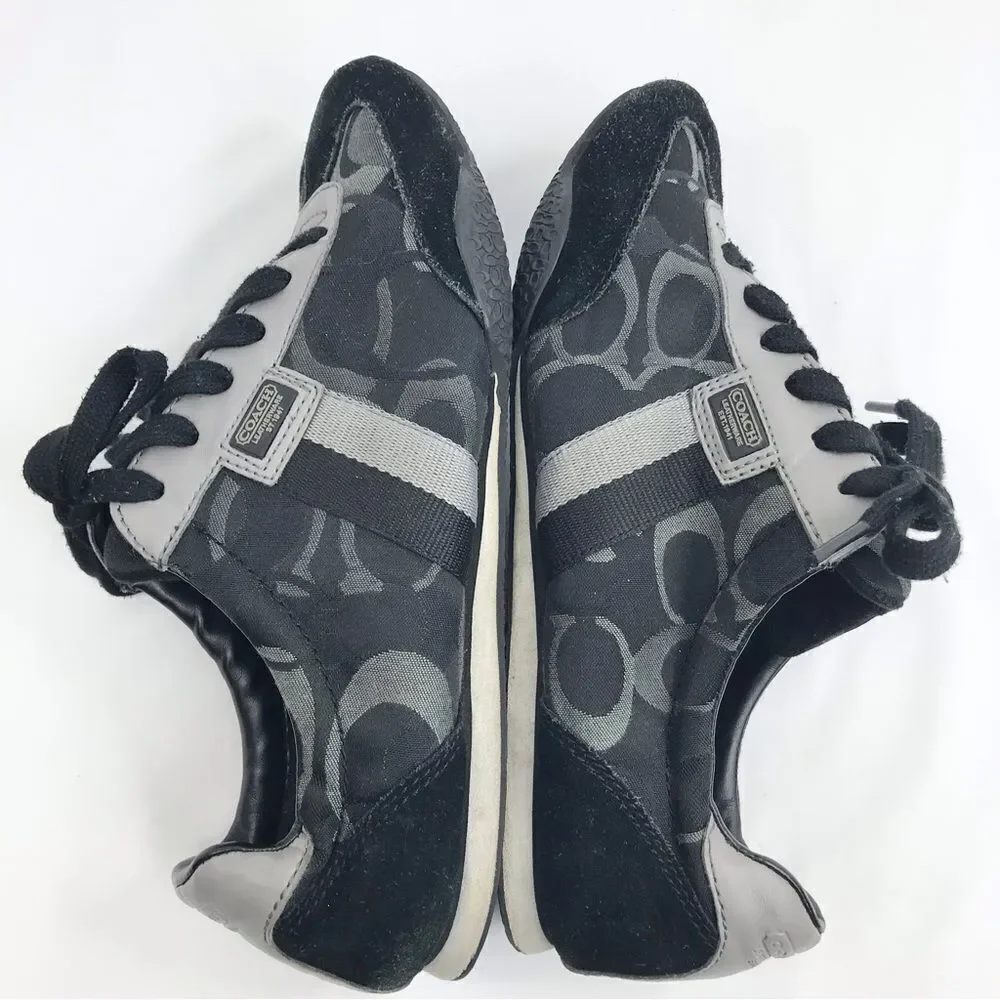 Coach KINSLEY  Black Gray Optic Signature Fabric Suede Lace Up Sneakers